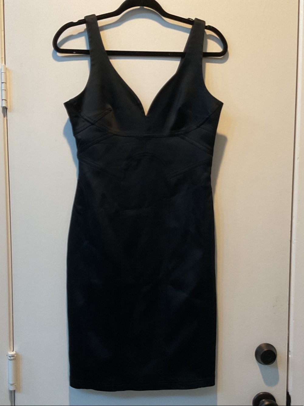 Marciano Black V-Neck Sculpted Midi Dress